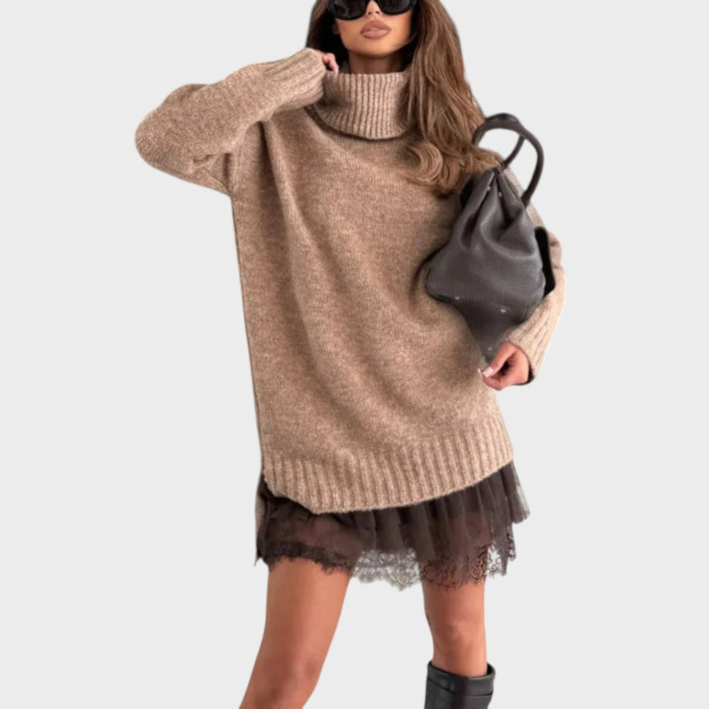 Aurora – Rullekravesweater og slipdress i sæt