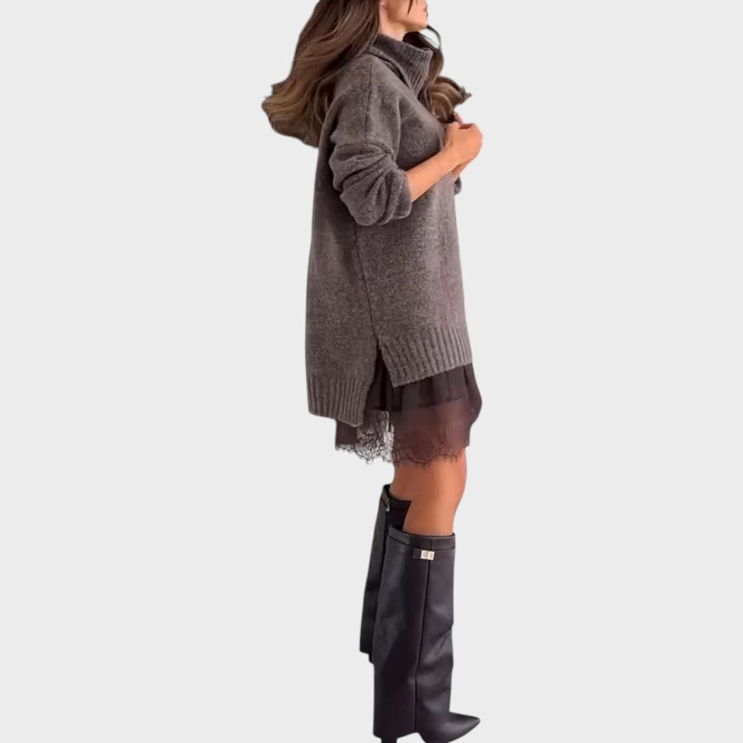 Aurora – Rullekravesweater og slipdress i sæt