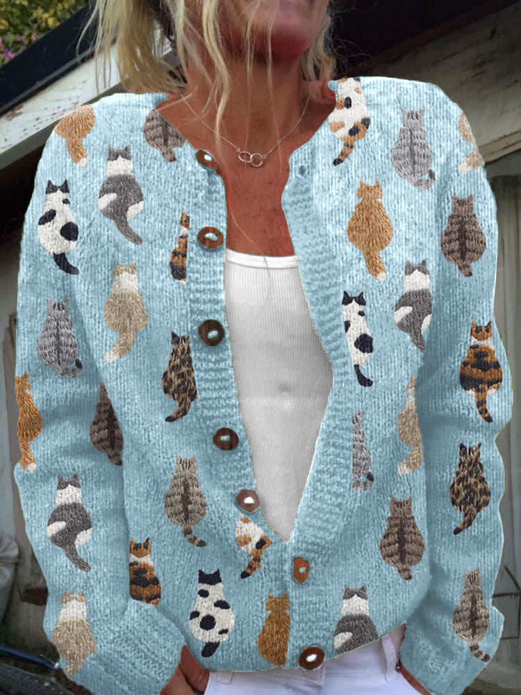 Signe™ – Slå-om cardigan med kattemotiv