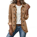 Elise – Elegant denimjakke med flæser, brun