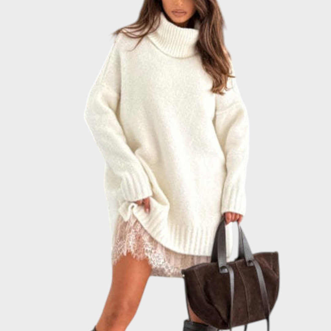 Aurora – Rullekravesweater og slipdress i sæt