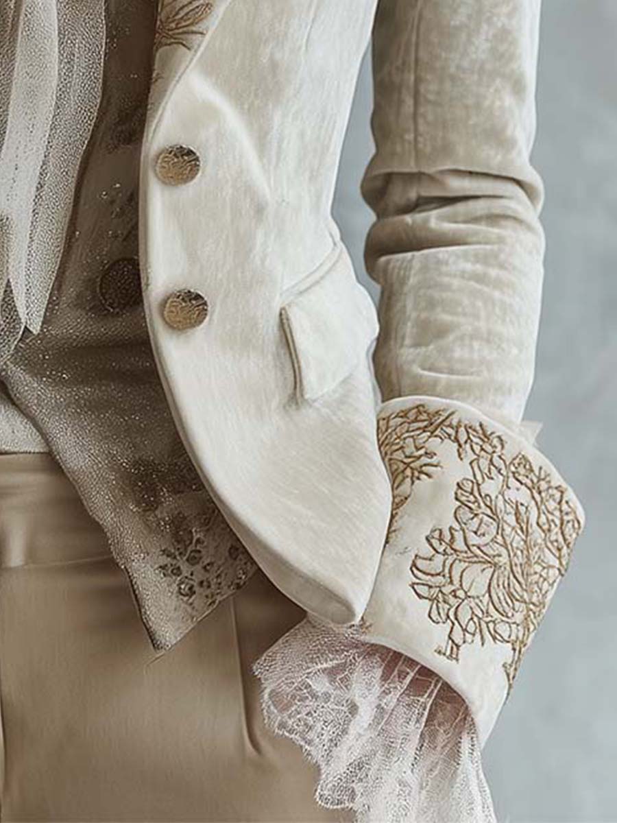 Skræddersyet blazer med broderier, elfenben