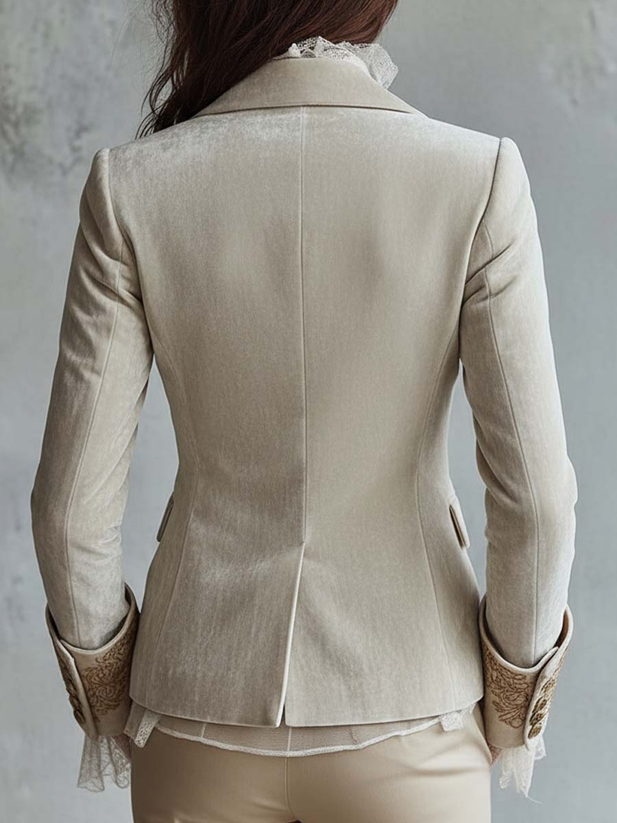 Skræddersyet blazer med broderier, elfenben