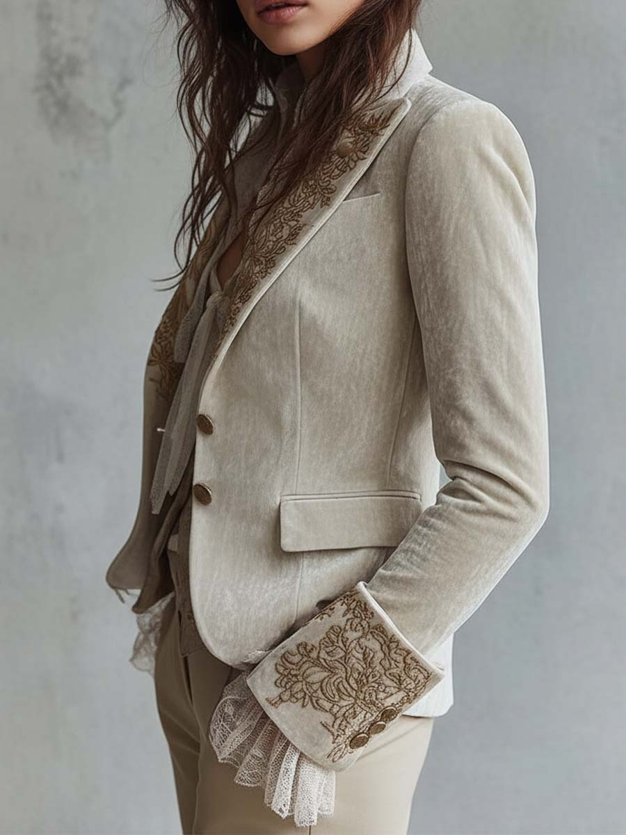 Skræddersyet blazer med broderier, elfenben