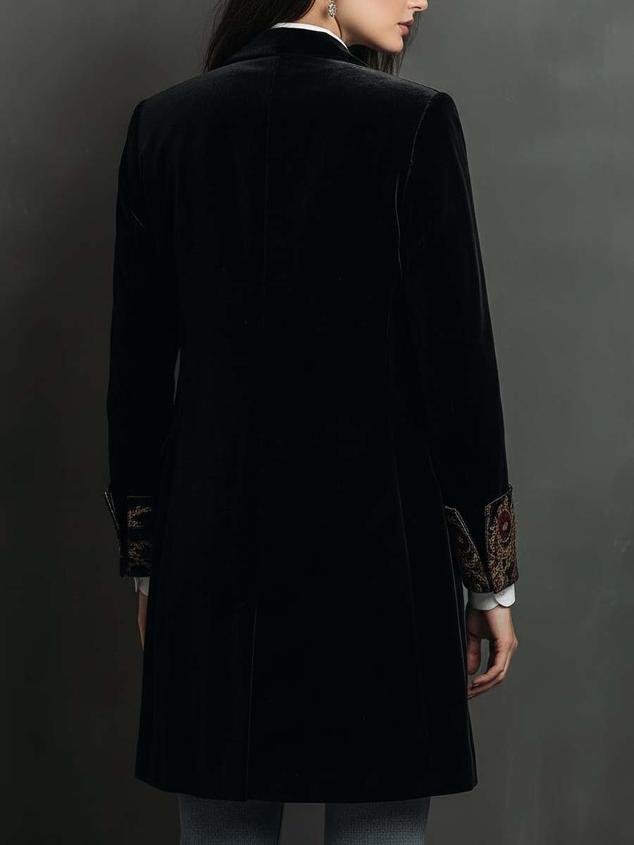 Sort slim fit-blazer med reverser og barokprint