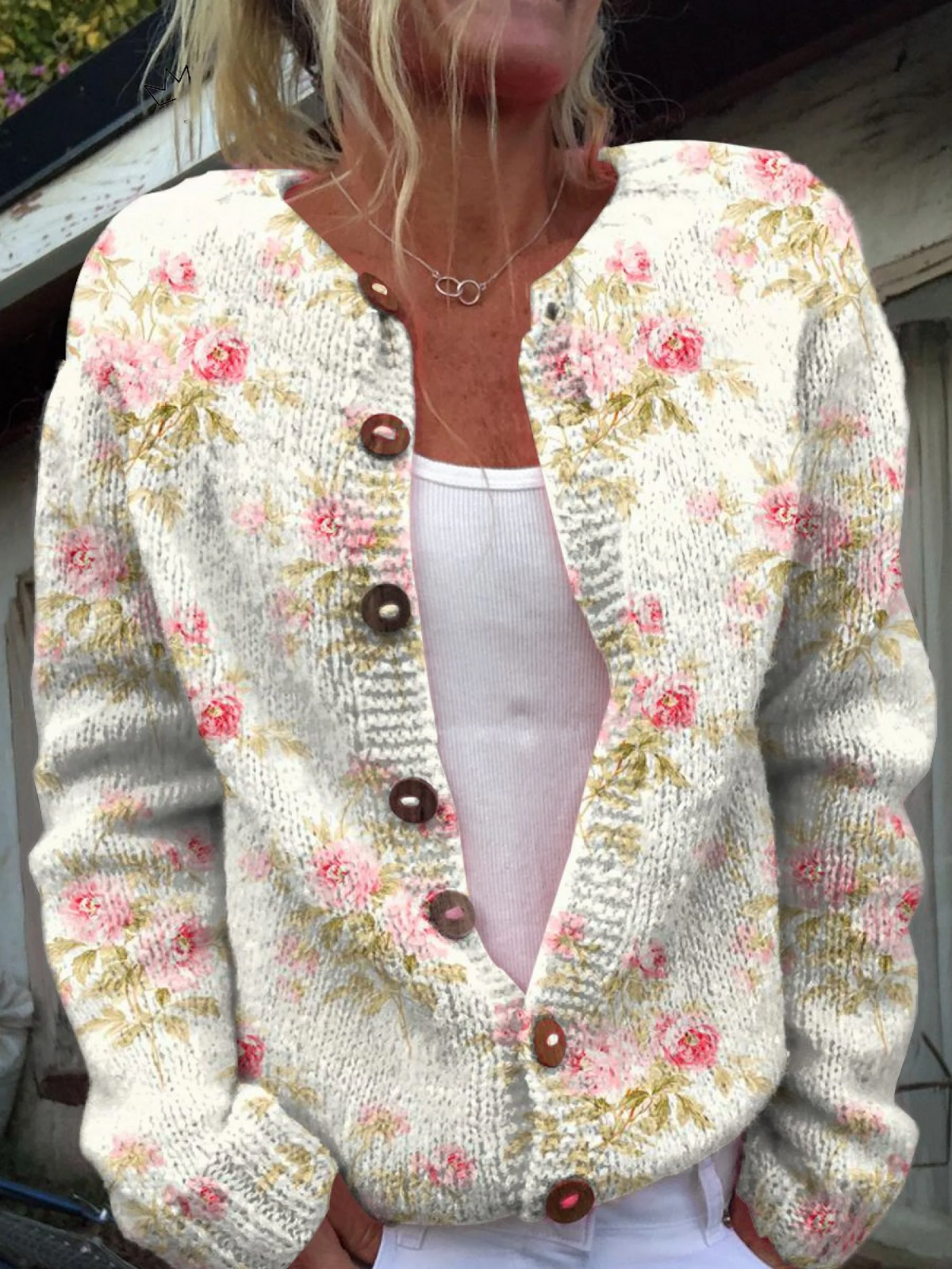 Kerensa™ – Strikket vintagecardigan med blomster