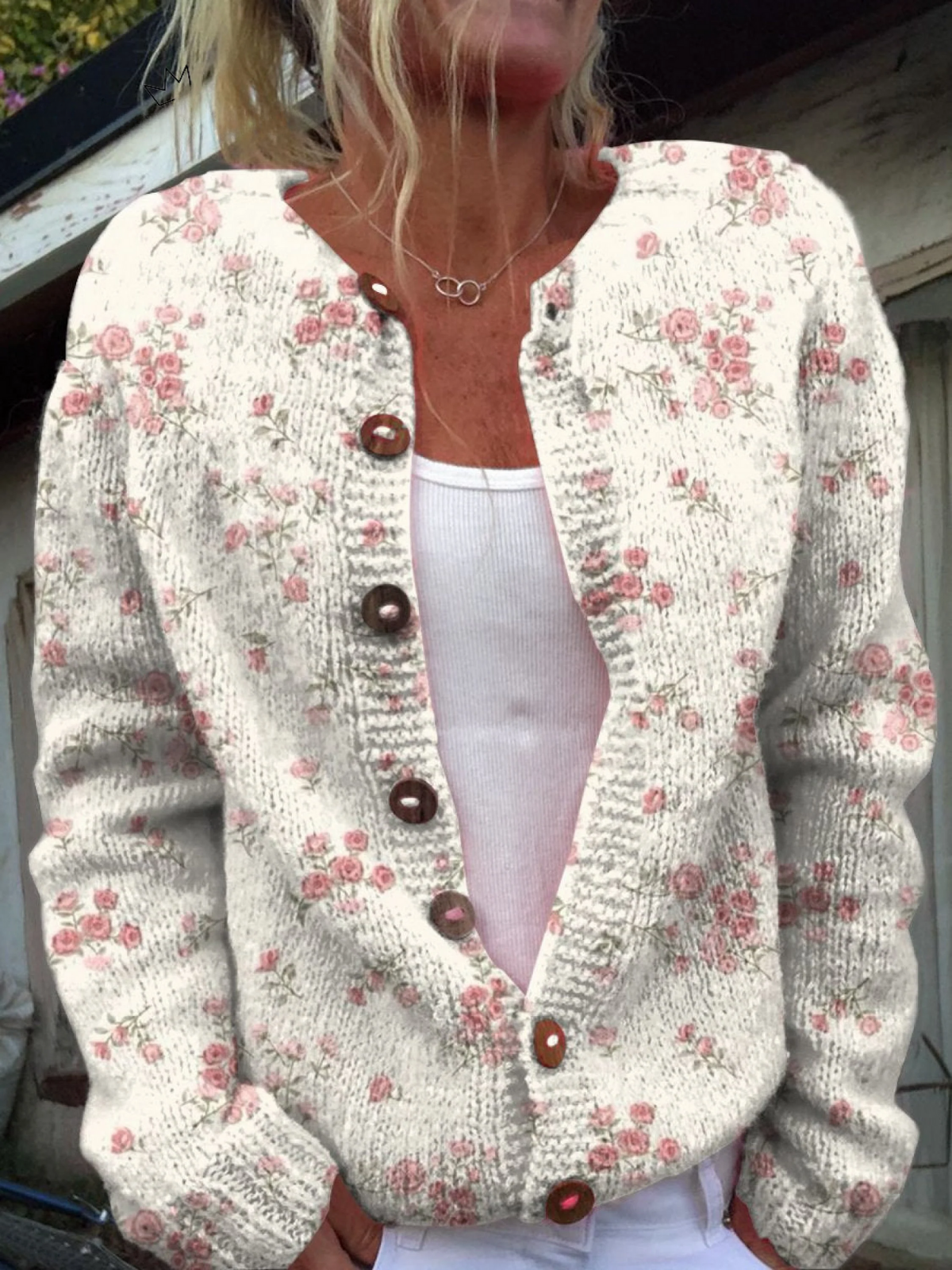Evanthea™ – Strikket cardigan med blomstret vintageprint