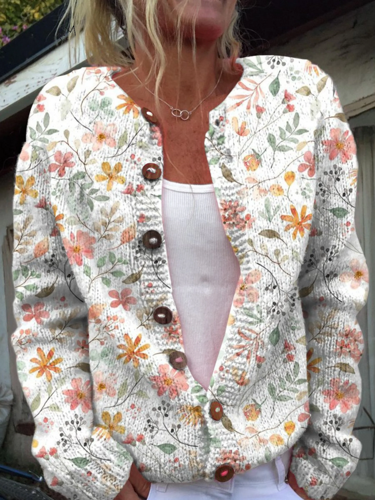 Greta™ – Strikket cardigan med blomstret vintageprint