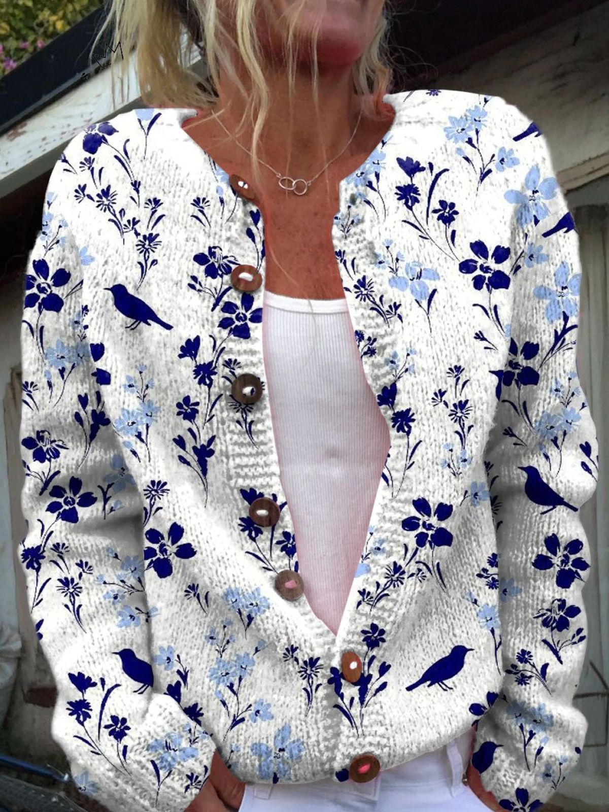 Vynora™ – Cardigan med blomster- og fugleprint