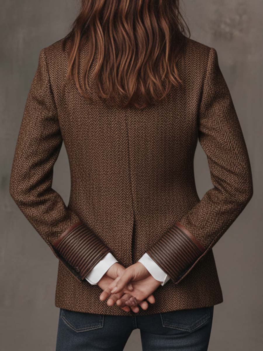 Blazer i sildebensmønster med printede paneler