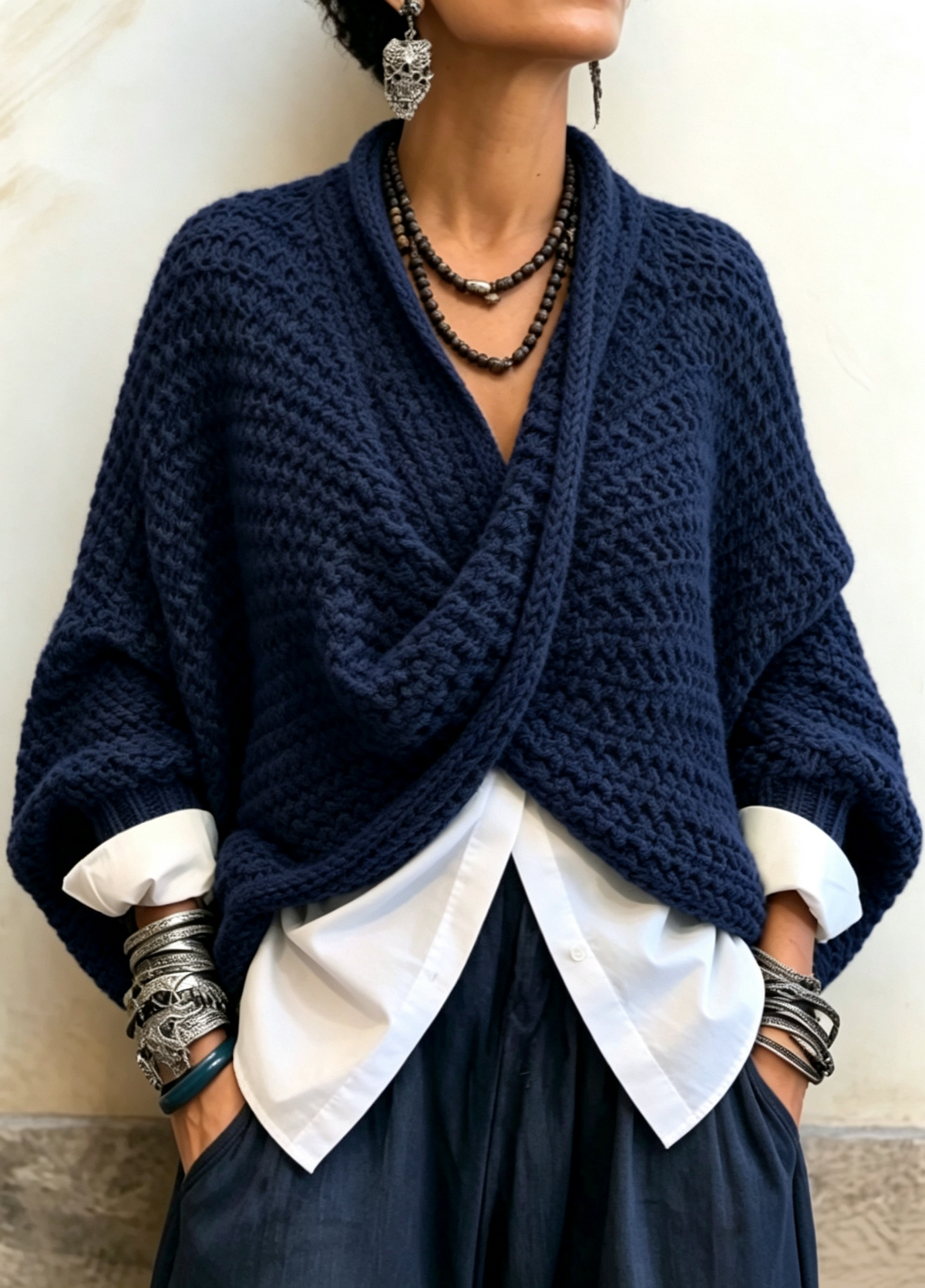Claire – Grovstrikket sweater med overslag