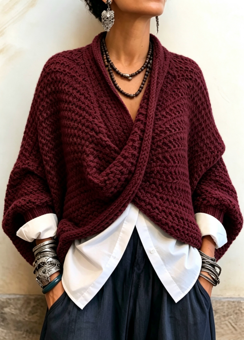 Claire – Grovstrikket sweater med overslag