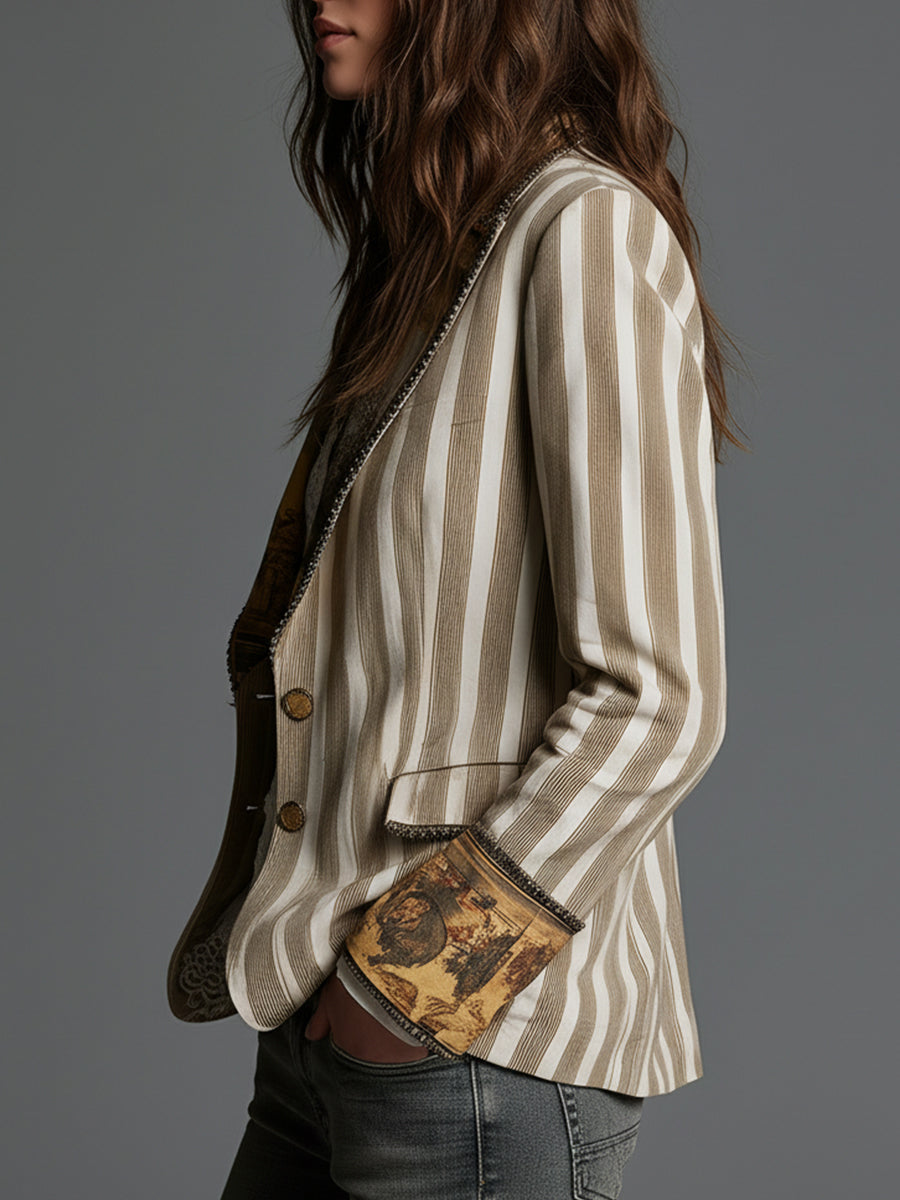 Blazer med reverser og boheme-stribet print
