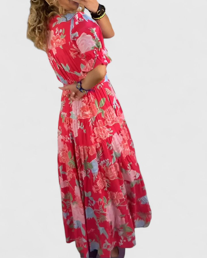 Miriam — Blomsterkjole med V-hals