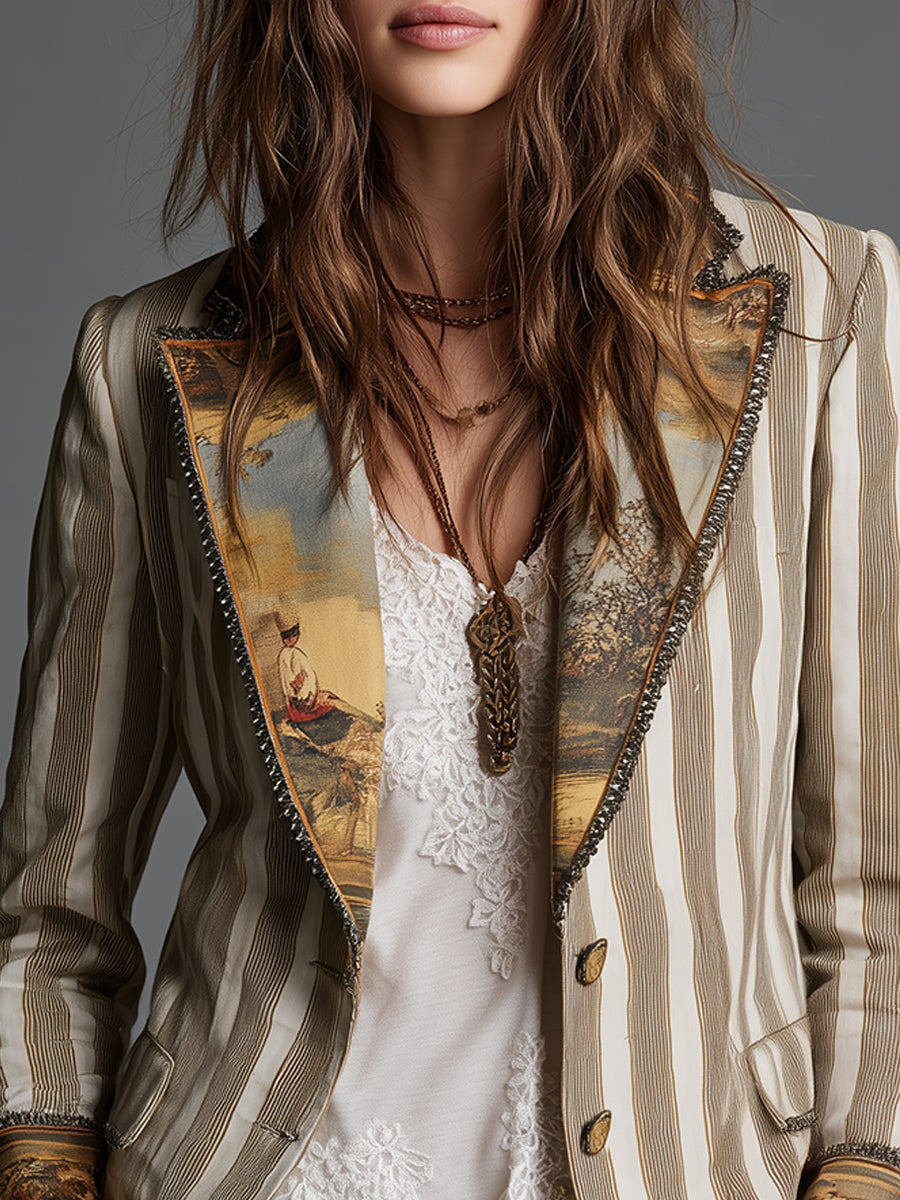 Blazer med reverser og boheme-stribet print