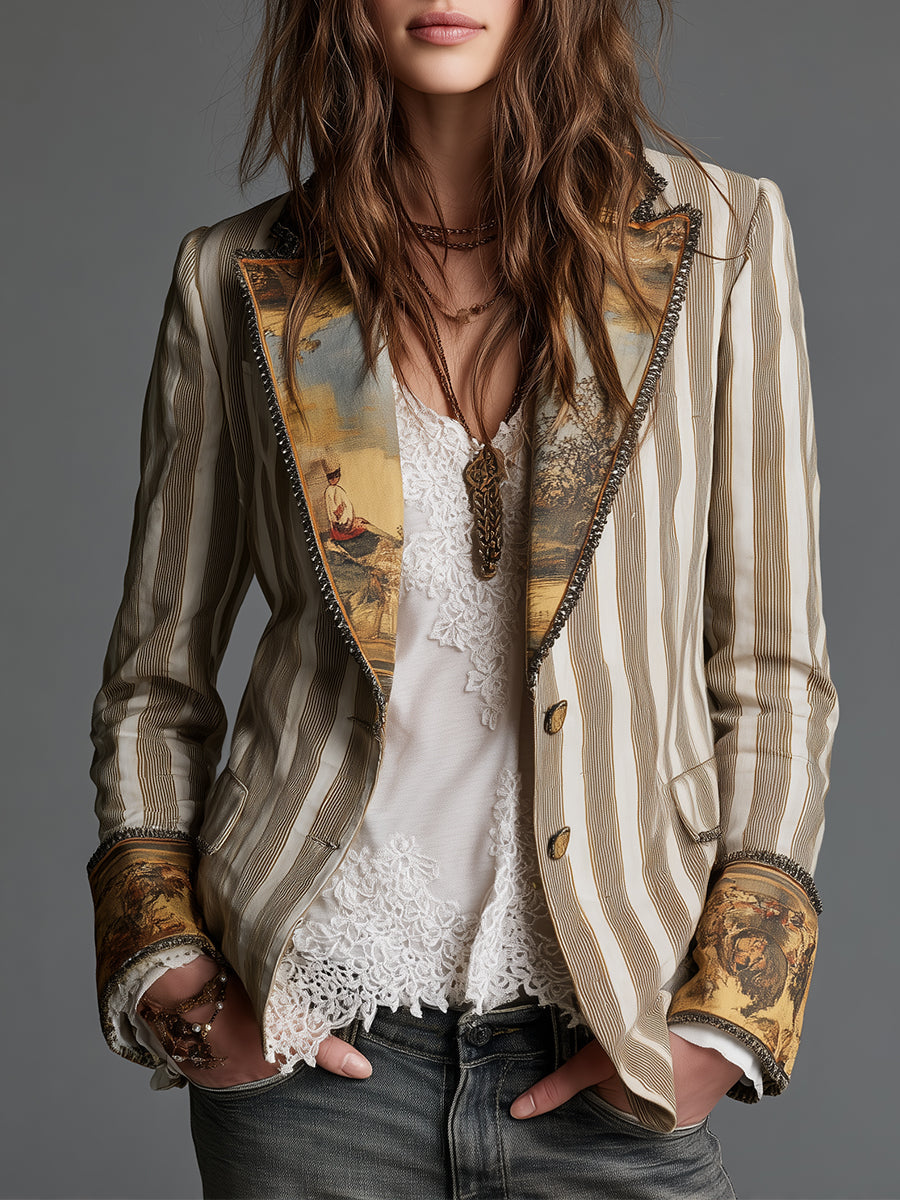 Blazer med reverser og boheme-stribet print