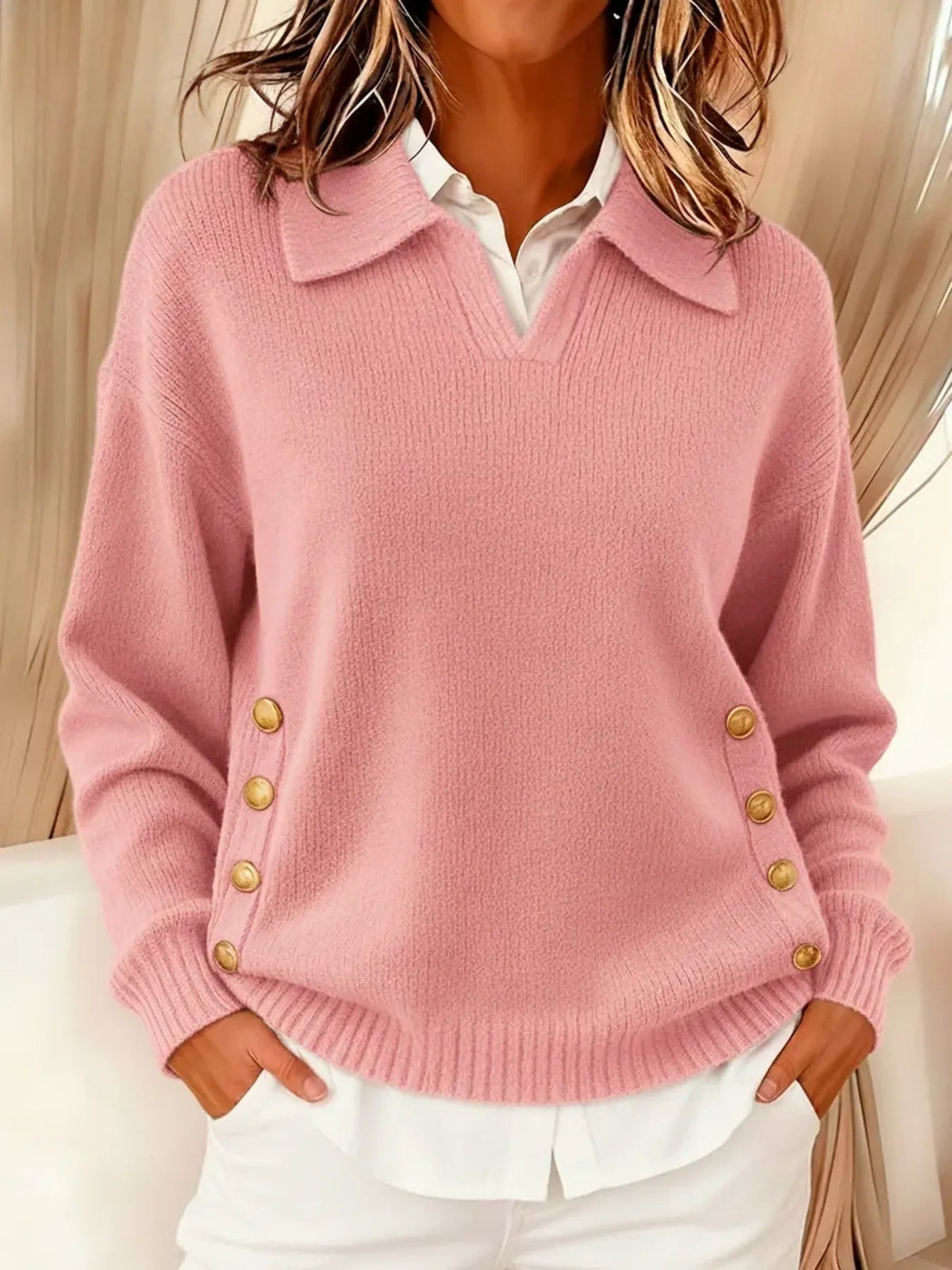 Vynette | Sweater med krave og V-hals