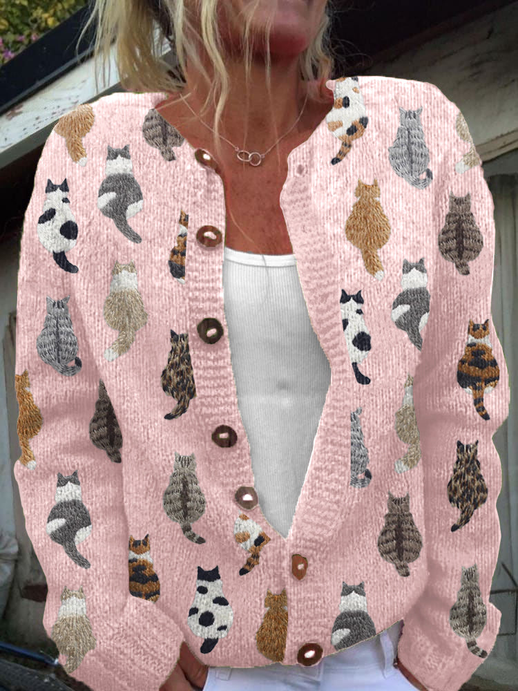 Signe™ – Slå-om cardigan med kattemotiv