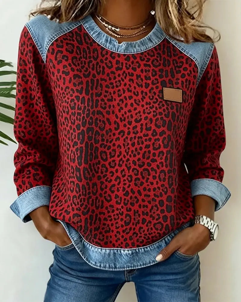 Cornelia | Patchwork-sweater med leopardprint og flatterende pasform