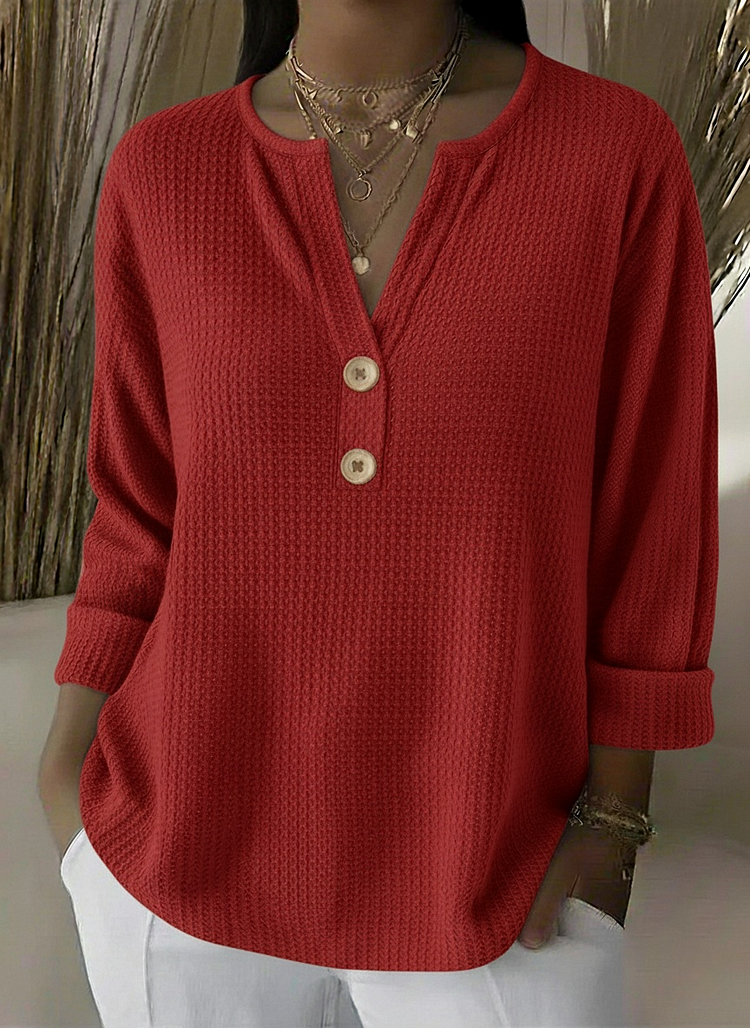 Lucinda | Henley-sweater i vaffelstrik