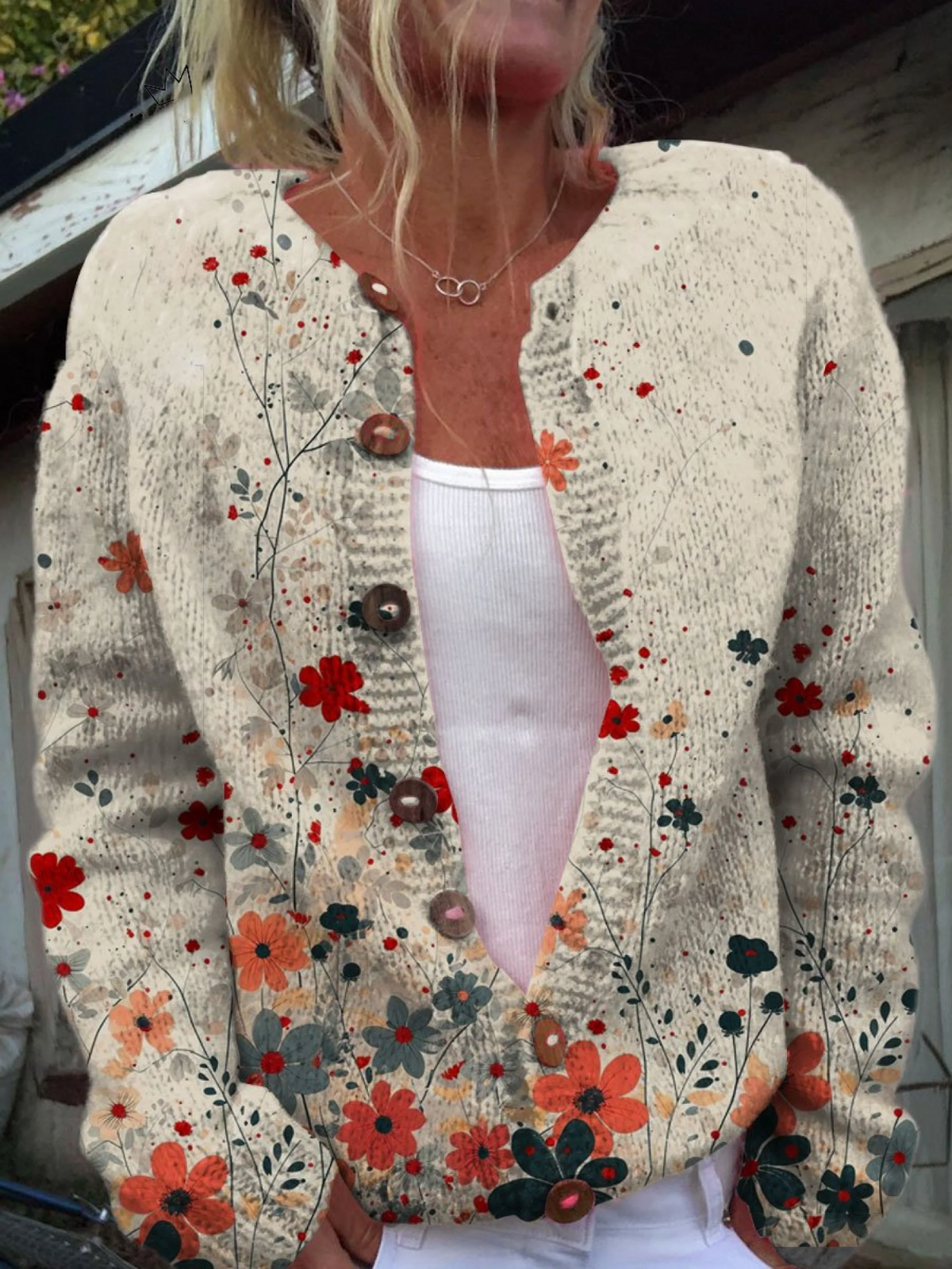 Sabrina™ – Strikket cardigan med blomstret vintageprint