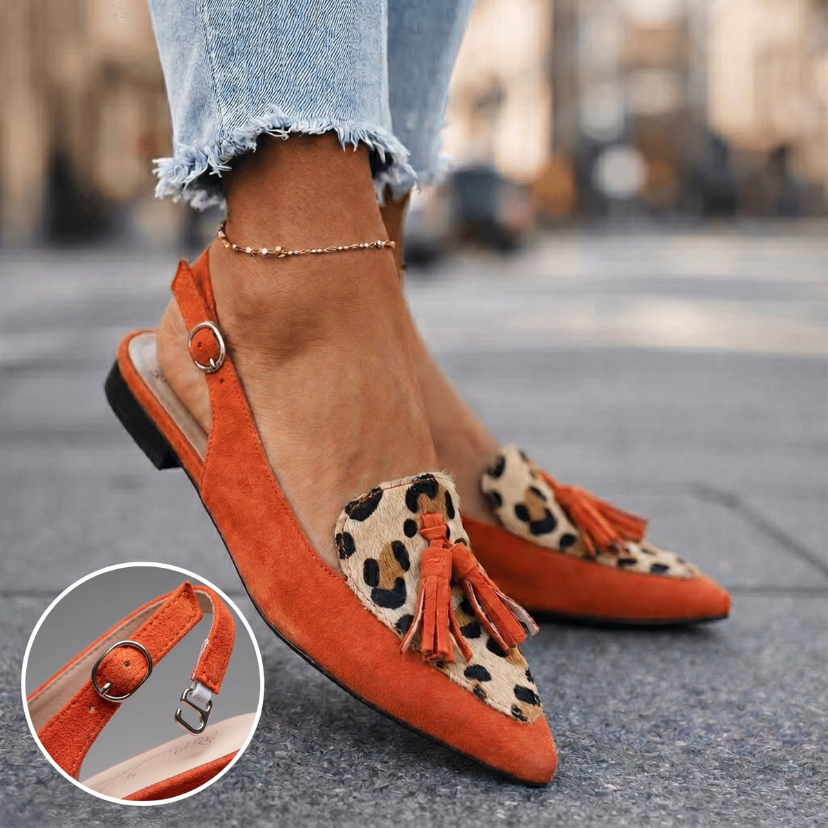 Lorena | Slingbacks i ruskindslook med kvaster