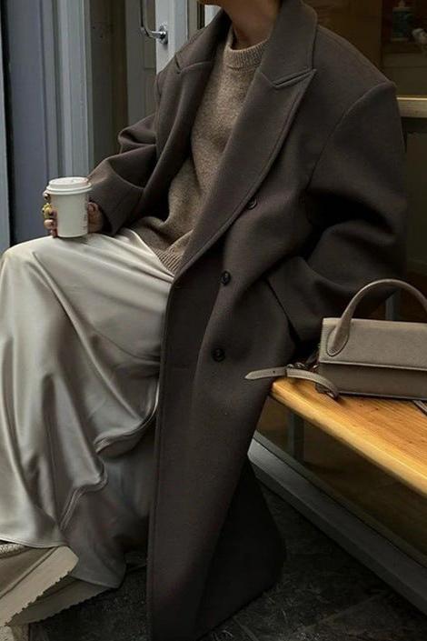 Ilenia | Lang oversized dobbeltradet uldfrakke