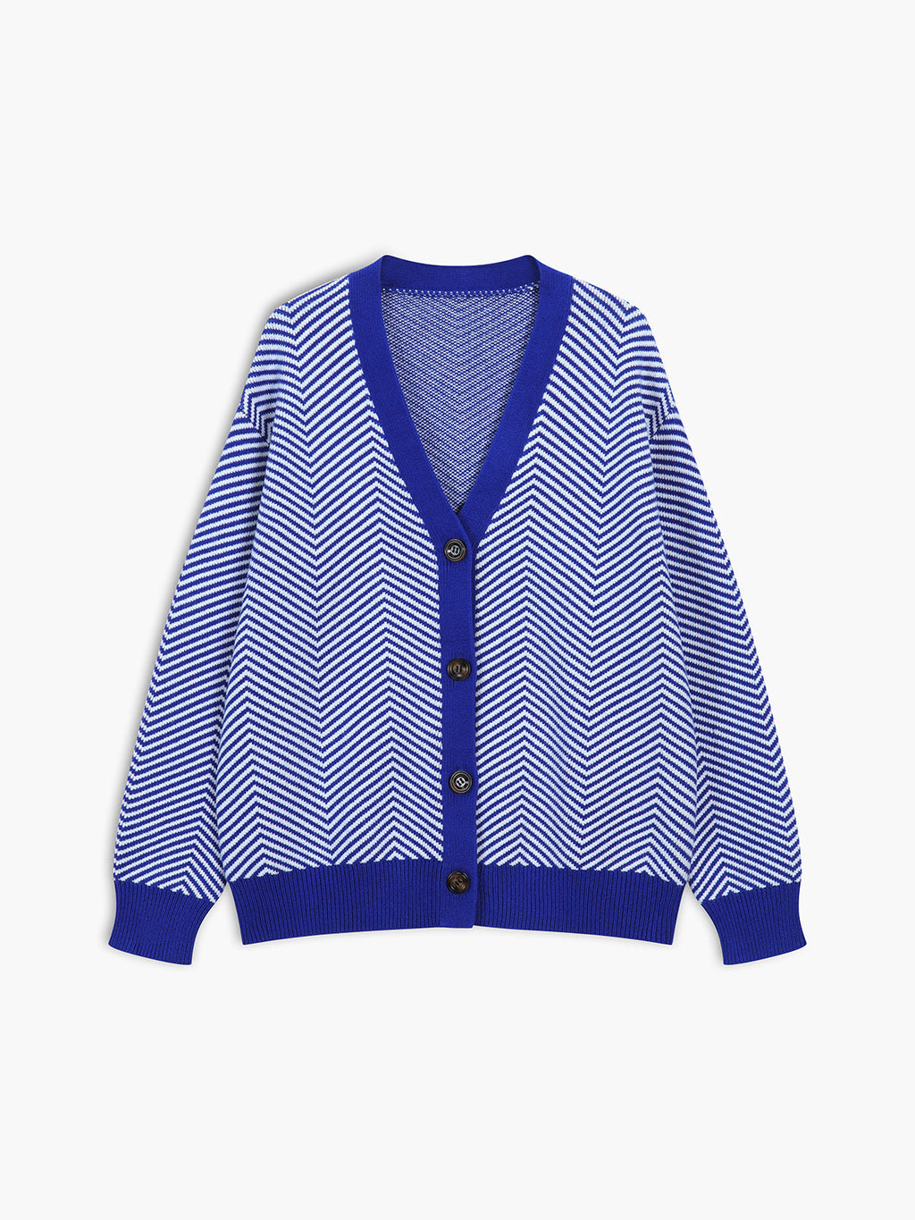 Rosanna – Cardigan i chevronstrik med kontrastknapper