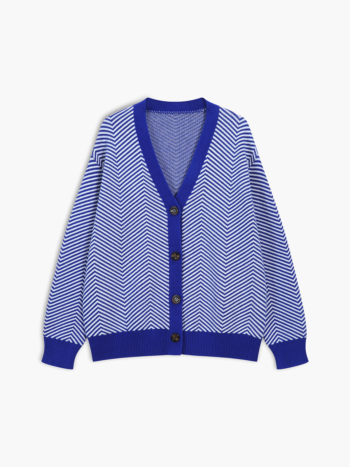Rosanna – Cardigan i chevronstrik med kontrastknapper