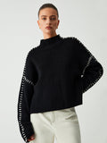 Ada | Oversized sweater med høj hals og kontrastsømme
