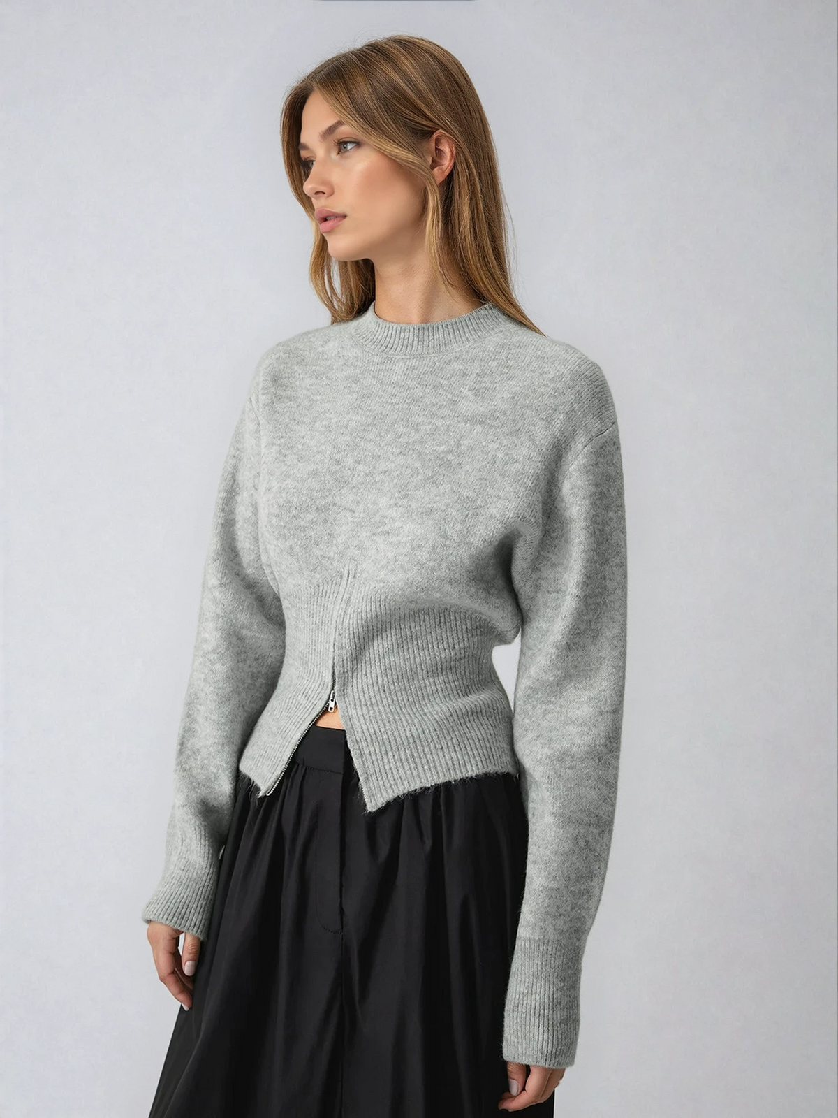Gabriella | Striksweater med halv lynlås
