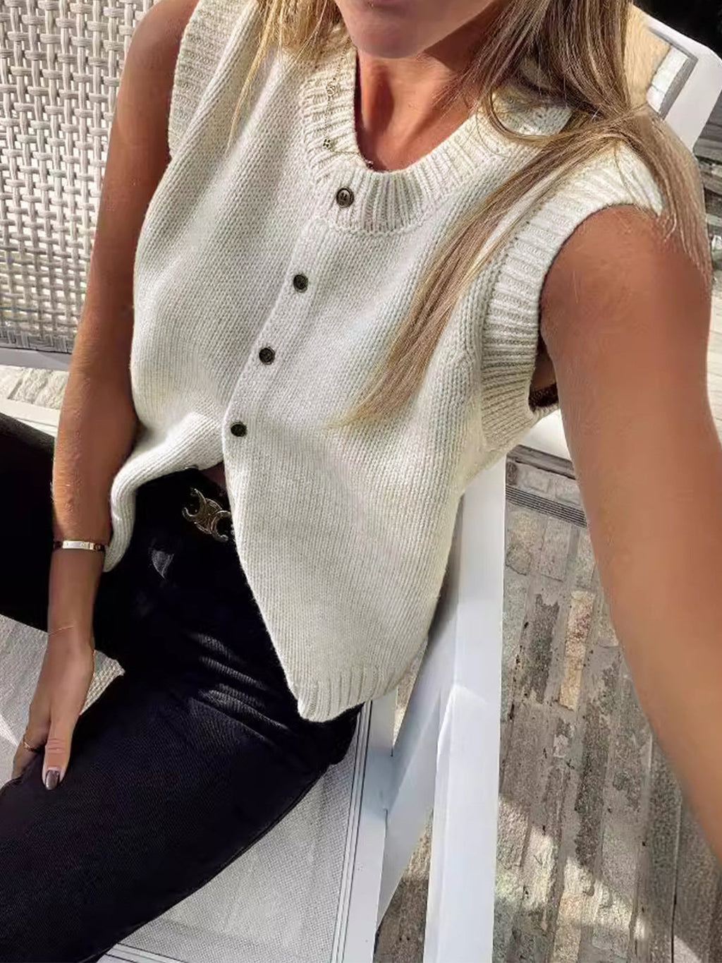 Domenica | Strikvest med knapper