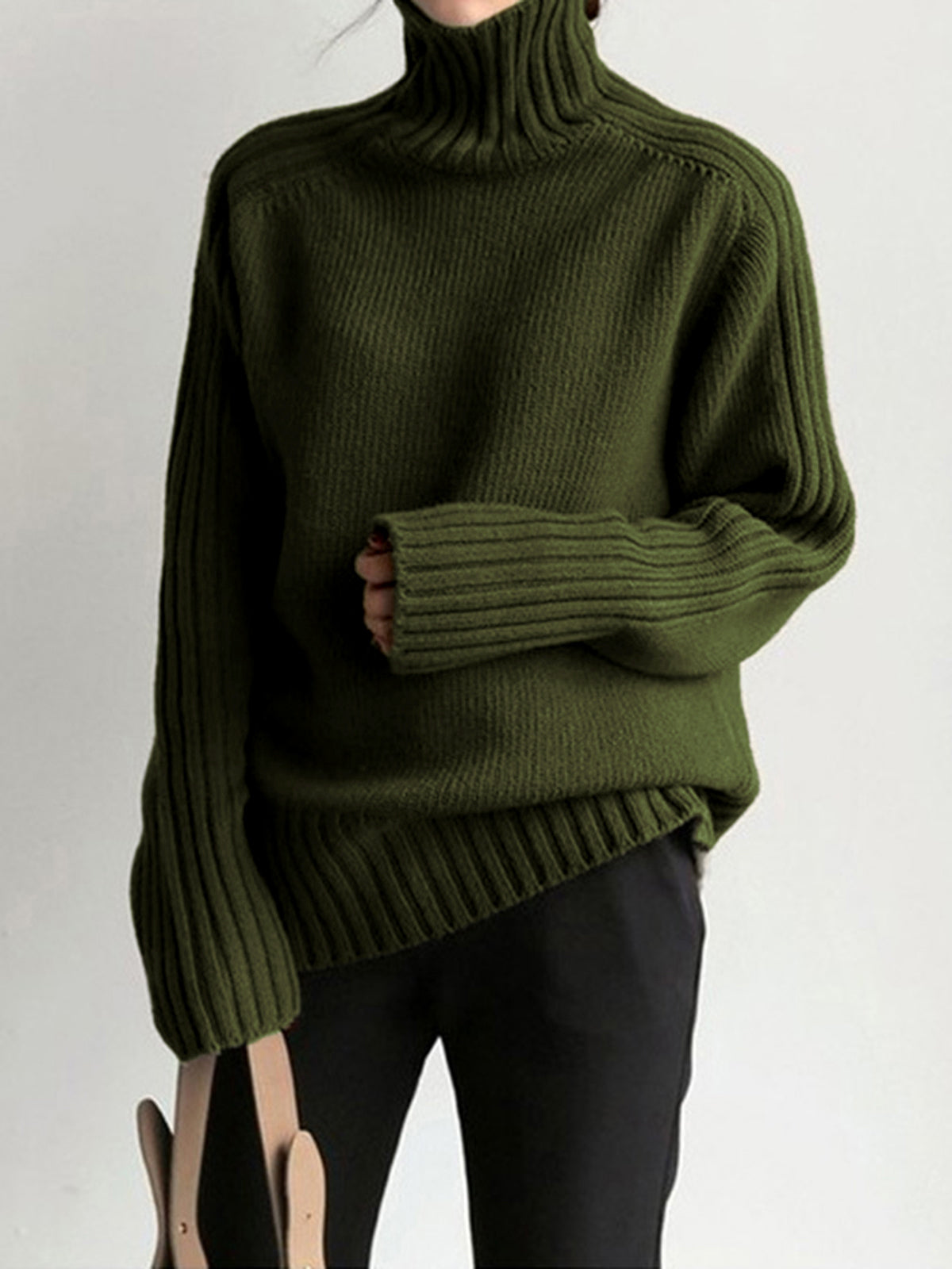 Mirella | Ribstrikket sweater med høj hals