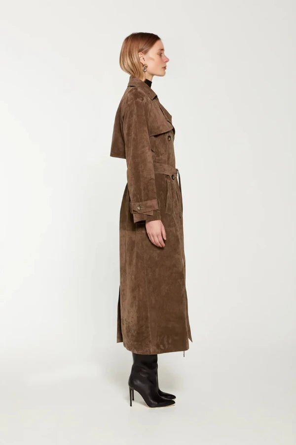 Morena – Maxi-trenchcoat i vegansk ruskind