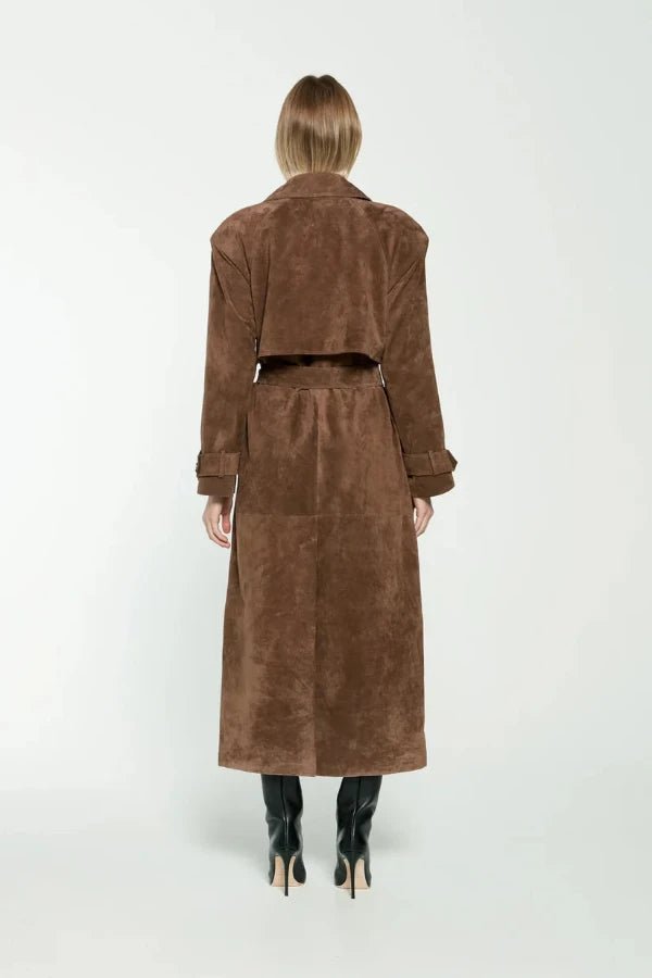 Morena – Maxi-trenchcoat i vegansk ruskind