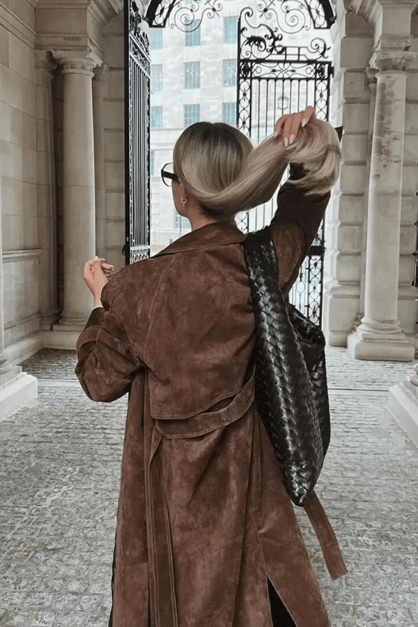Morena – Maxi-trenchcoat i vegansk ruskind