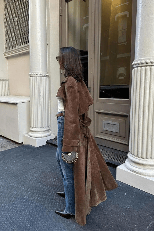 Morena – Maxi-trenchcoat i vegansk ruskind