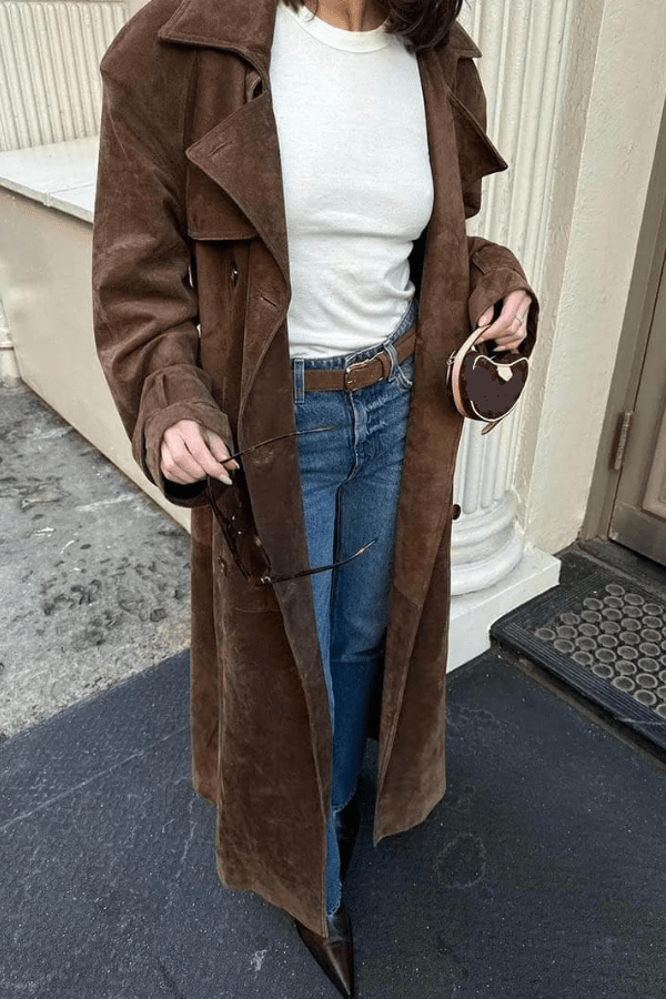 Morena – Maxi-trenchcoat i vegansk ruskind