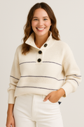 Celestina | Striksweater med knapkrave