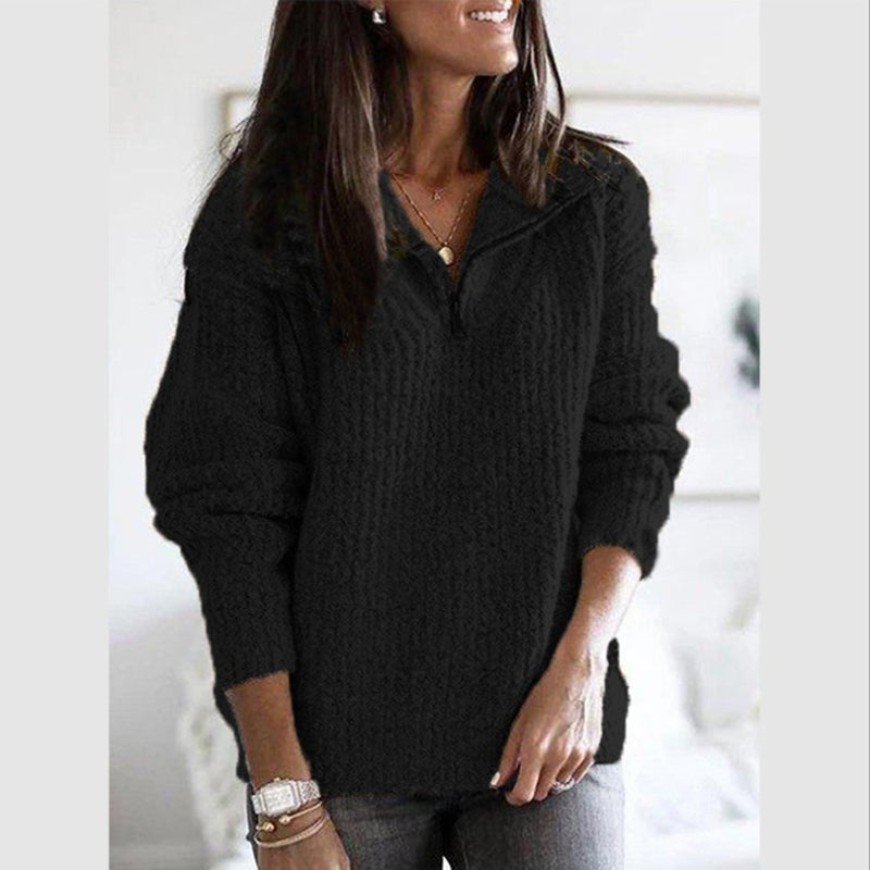 Guendalina | Ribstrikket sweater med lynlås og figurnær pasform
