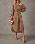 Sienna – Stribet midiskjortekjole med bælte