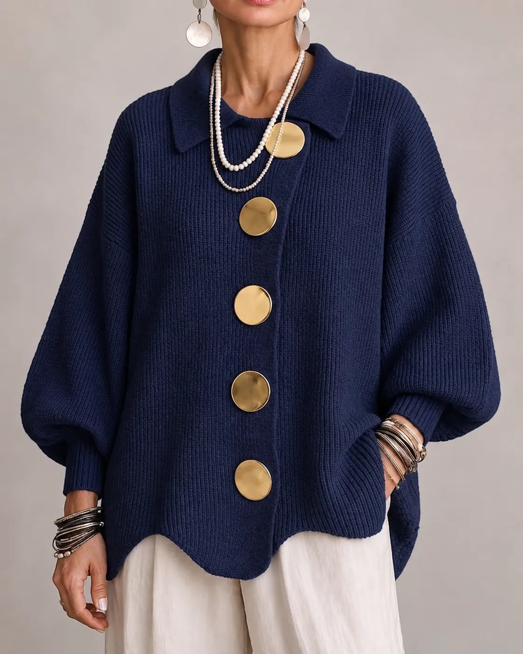 Elara – Oversized strikcardigan med knapper
