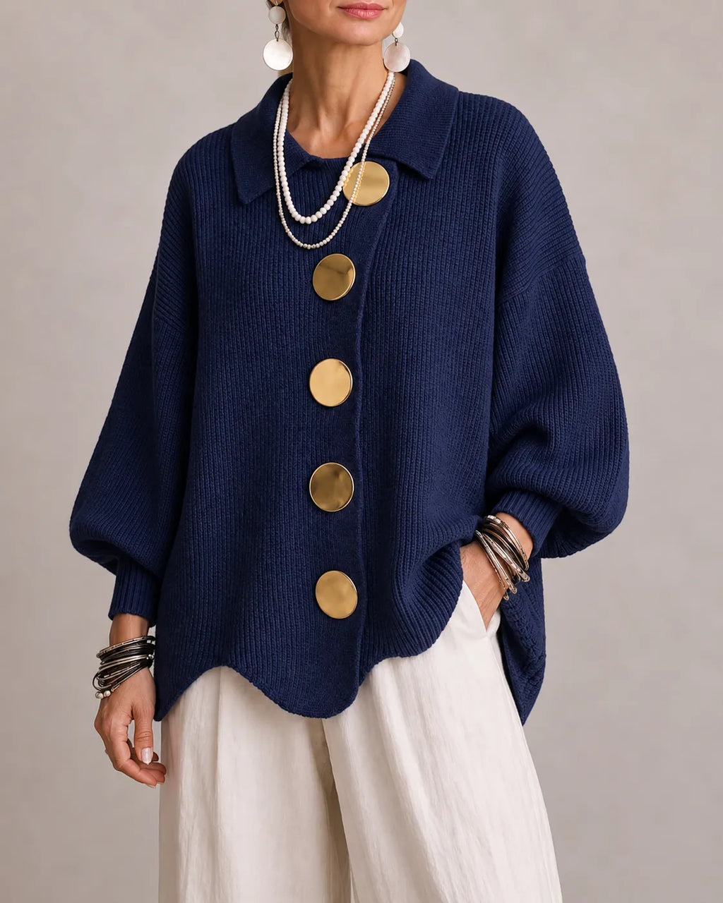 Elara – Oversized strikcardigan med knapper