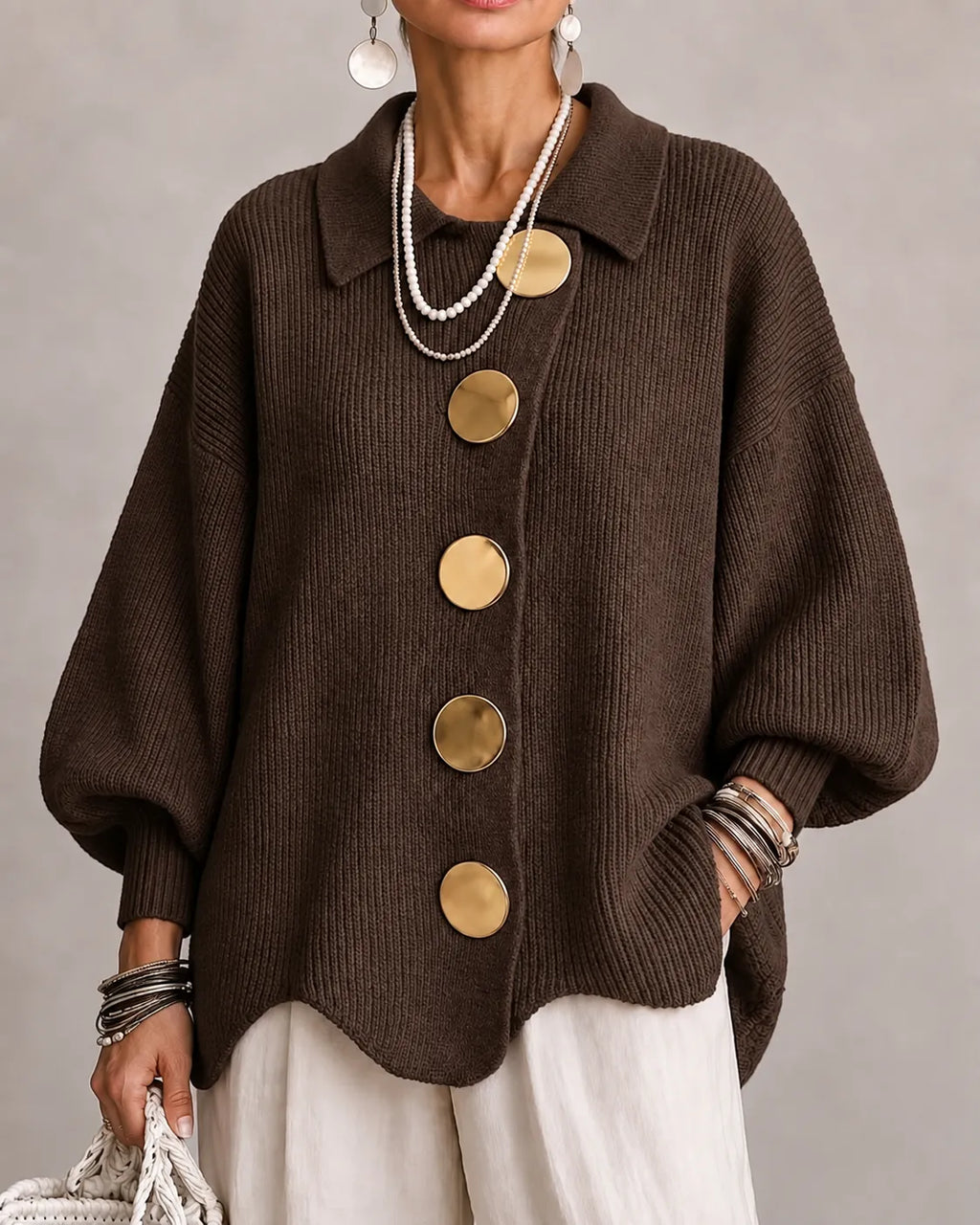Elara – Oversized strikcardigan med knapper