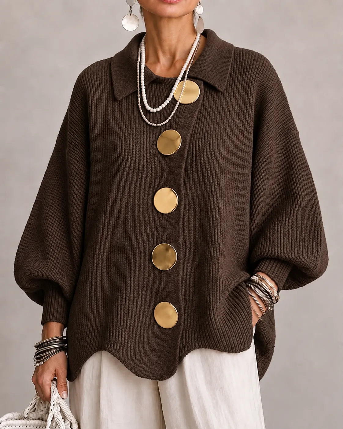 Elara – Oversized strikcardigan med knapper