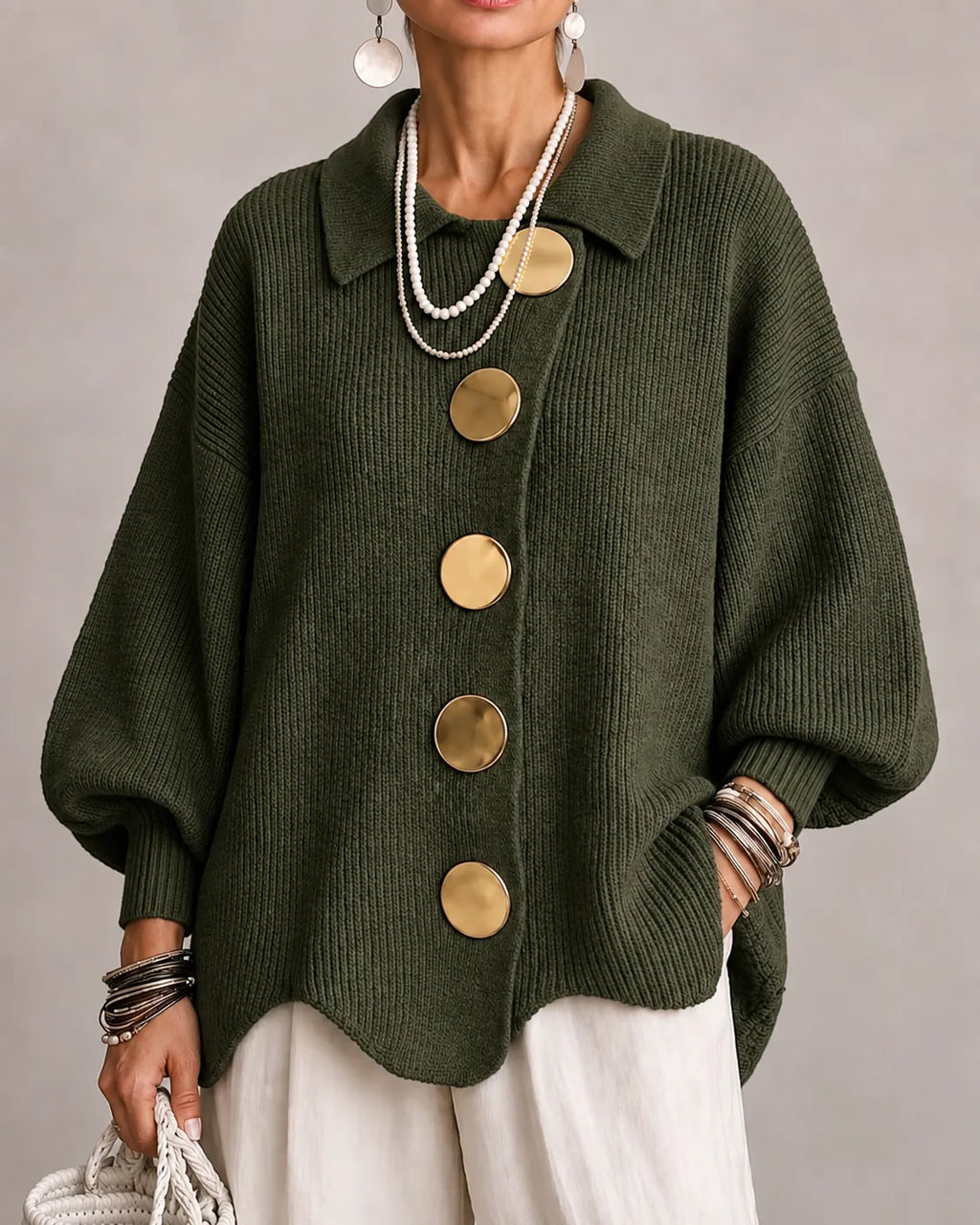 Elara – Oversized strikcardigan med knapper