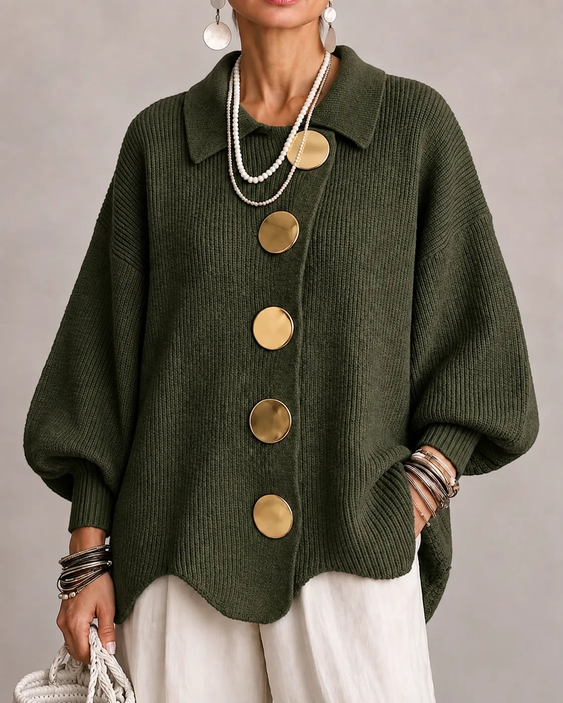 Elara – Oversized strikcardigan med knapper