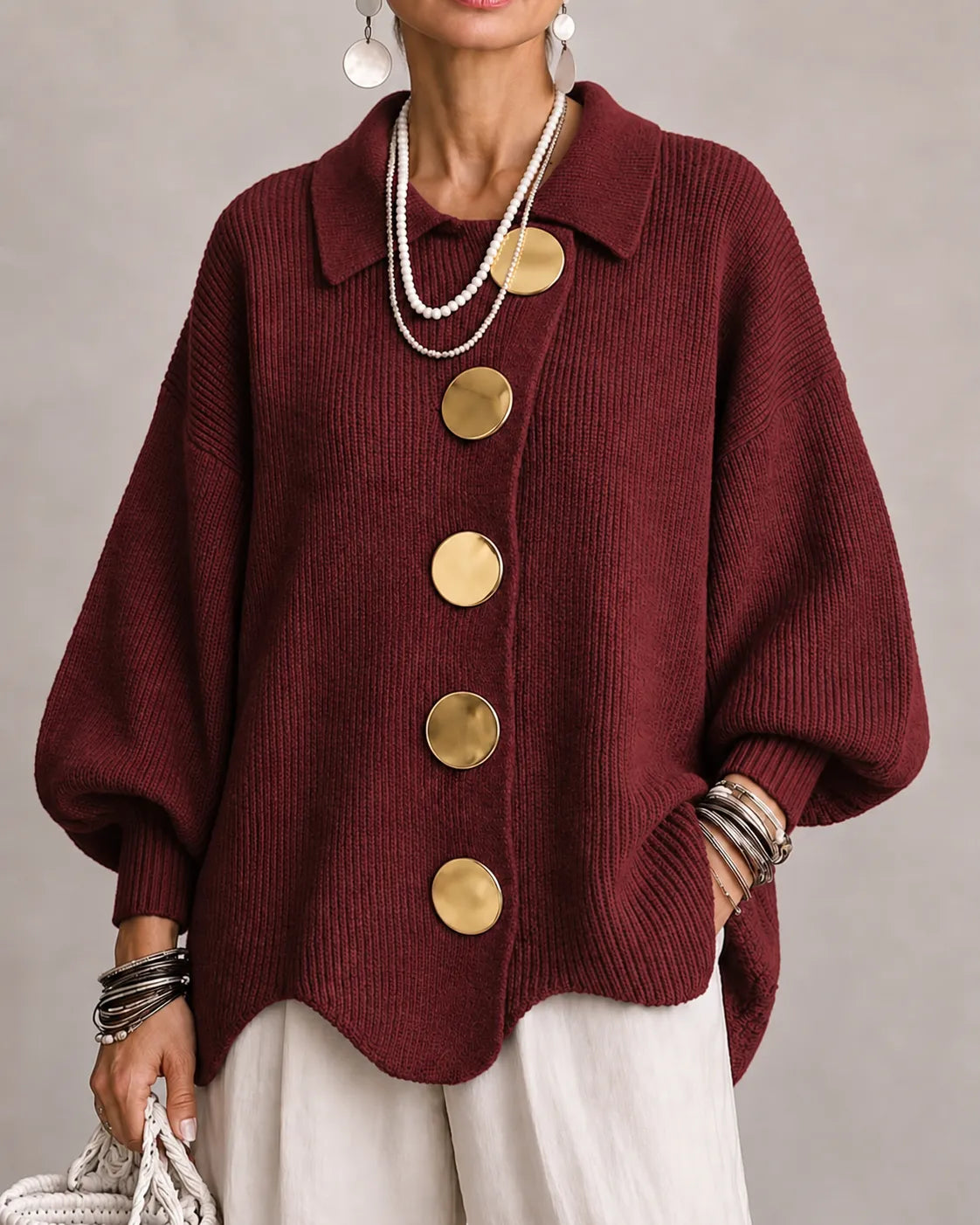 Elara – Oversized strikcardigan med knapper