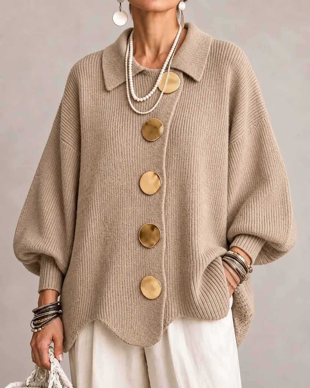 Elara – Oversized strikcardigan med knapper