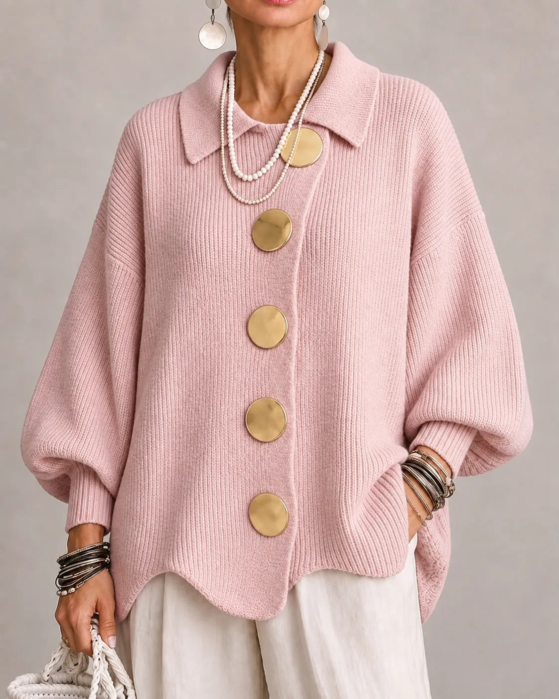 Elara – Oversized strikcardigan med knapper